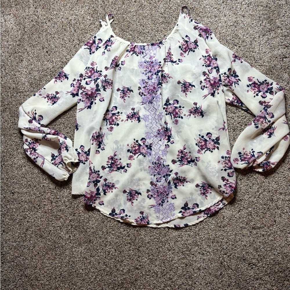 Rewind Cream and Purple Floral Blouse
